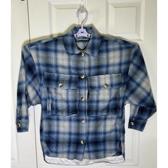Pharaoh Laurel Plaid Blue Flannel Top By Pharaoh Collection NWOT Sz 0 MSRP $365 - Picture 5 of 11